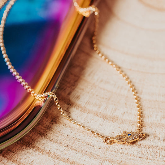 Dainty Gold or Silver Crystal Hamsa Necklace