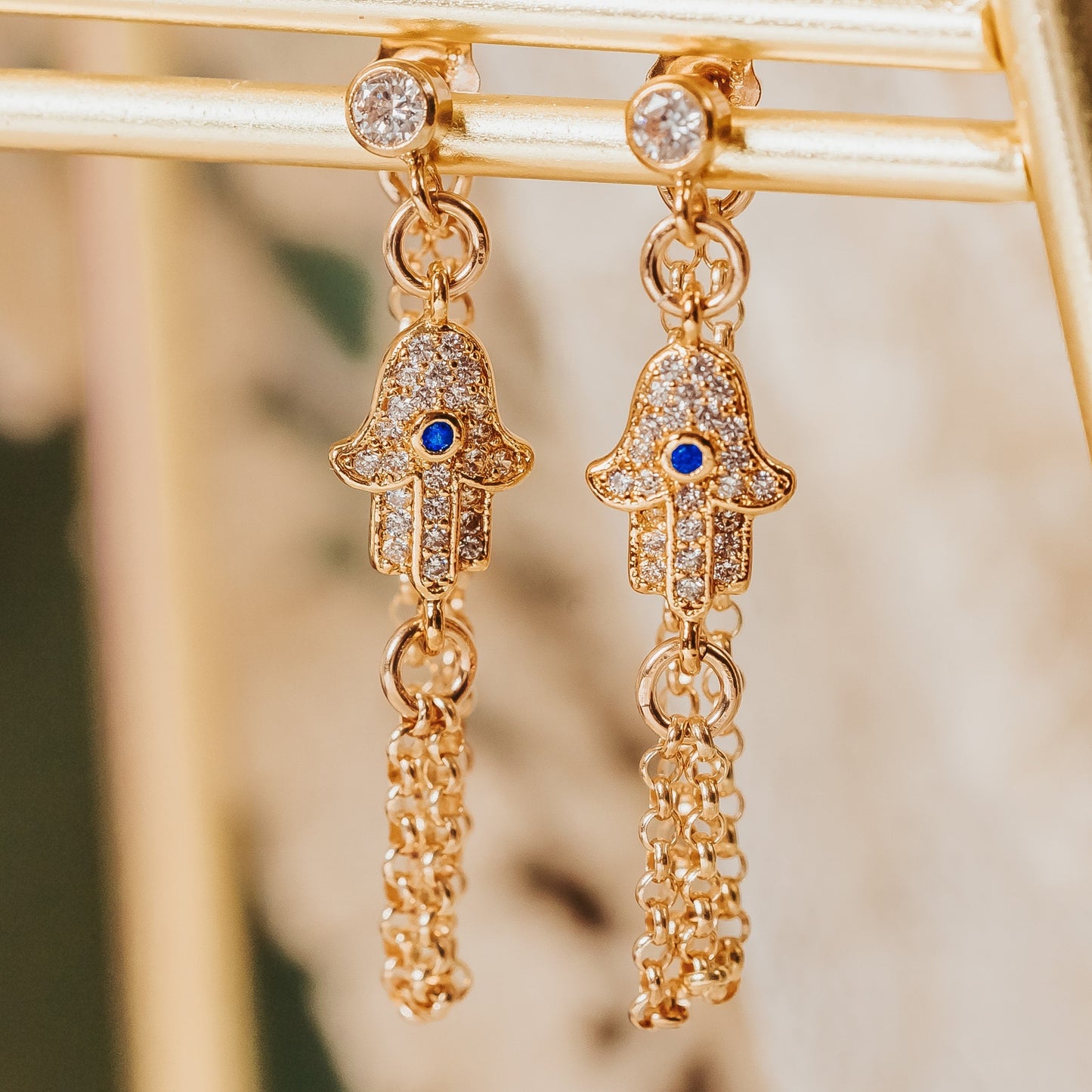 Hamsa Dangle Stud Earrings - Gold or Silver
