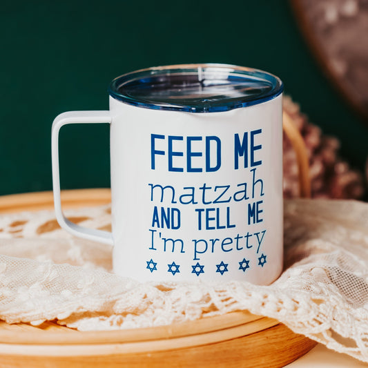 Feed Me Matzah Passover Insulated Mug with Lid