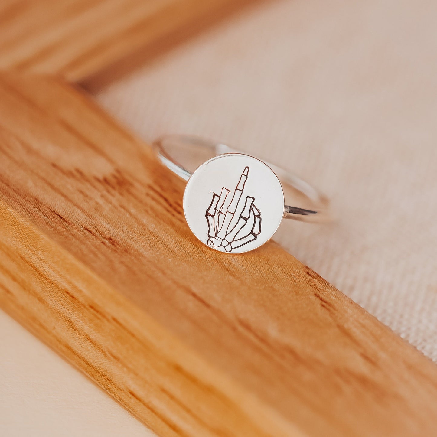 Middle Finger Skeleton Dainty Halloween Ring