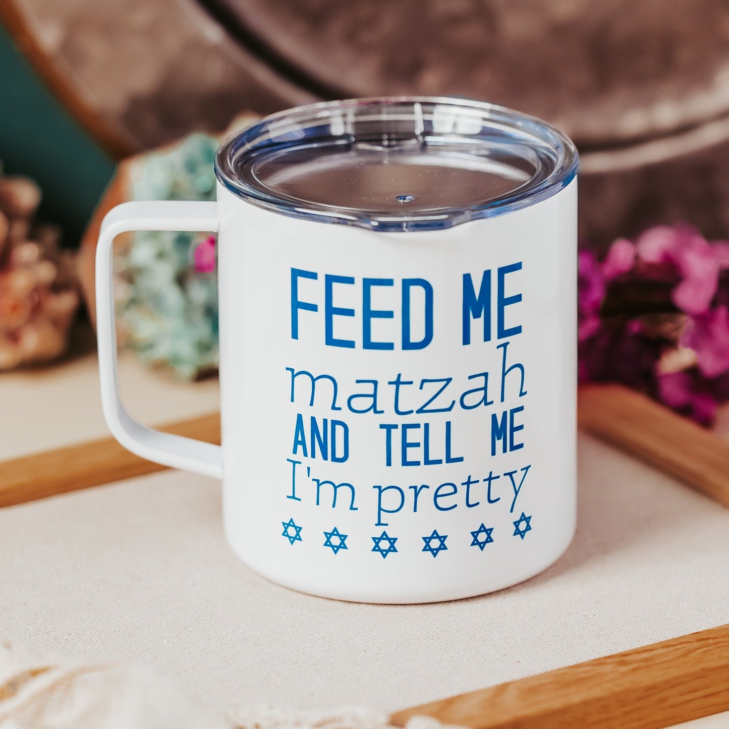 Feed Me Matzah Passover Insulated Mug with Lid