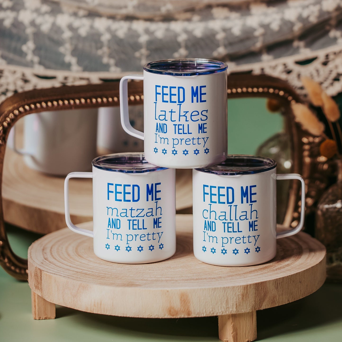 Feed Me Matzah Passover Insulated Mug with Lid