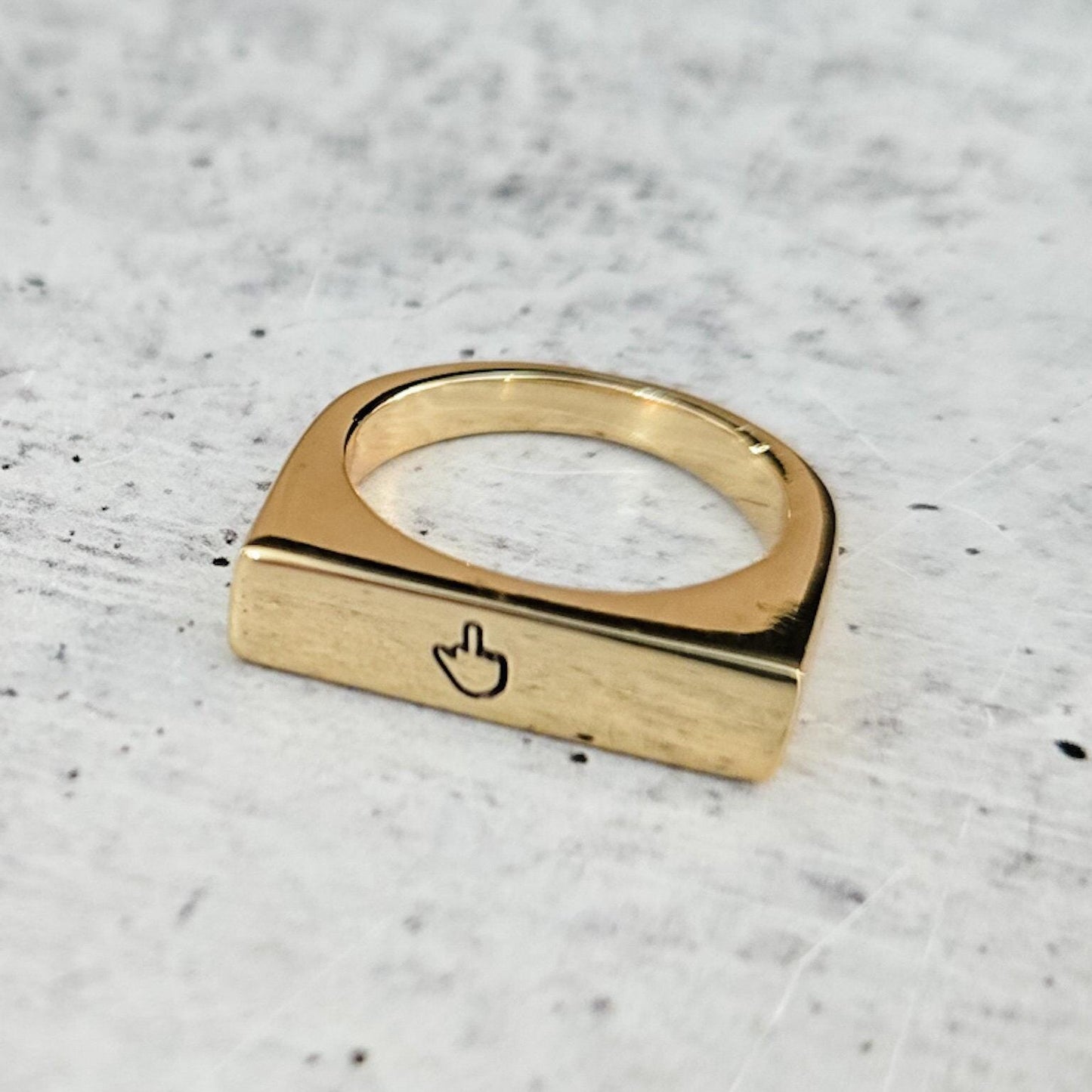 Middle Finger Gold or Silver Flat Top Ring