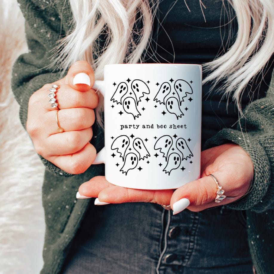 Party and Boo Sheet Pink or White Ghost Halloween Coffee Mug