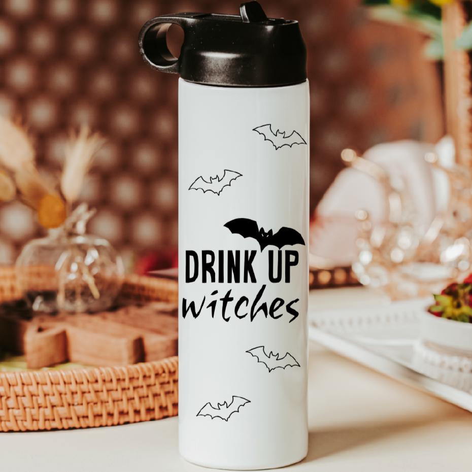 Drink up Witches Bat Halloween Water Bottle Drink Tumbler
