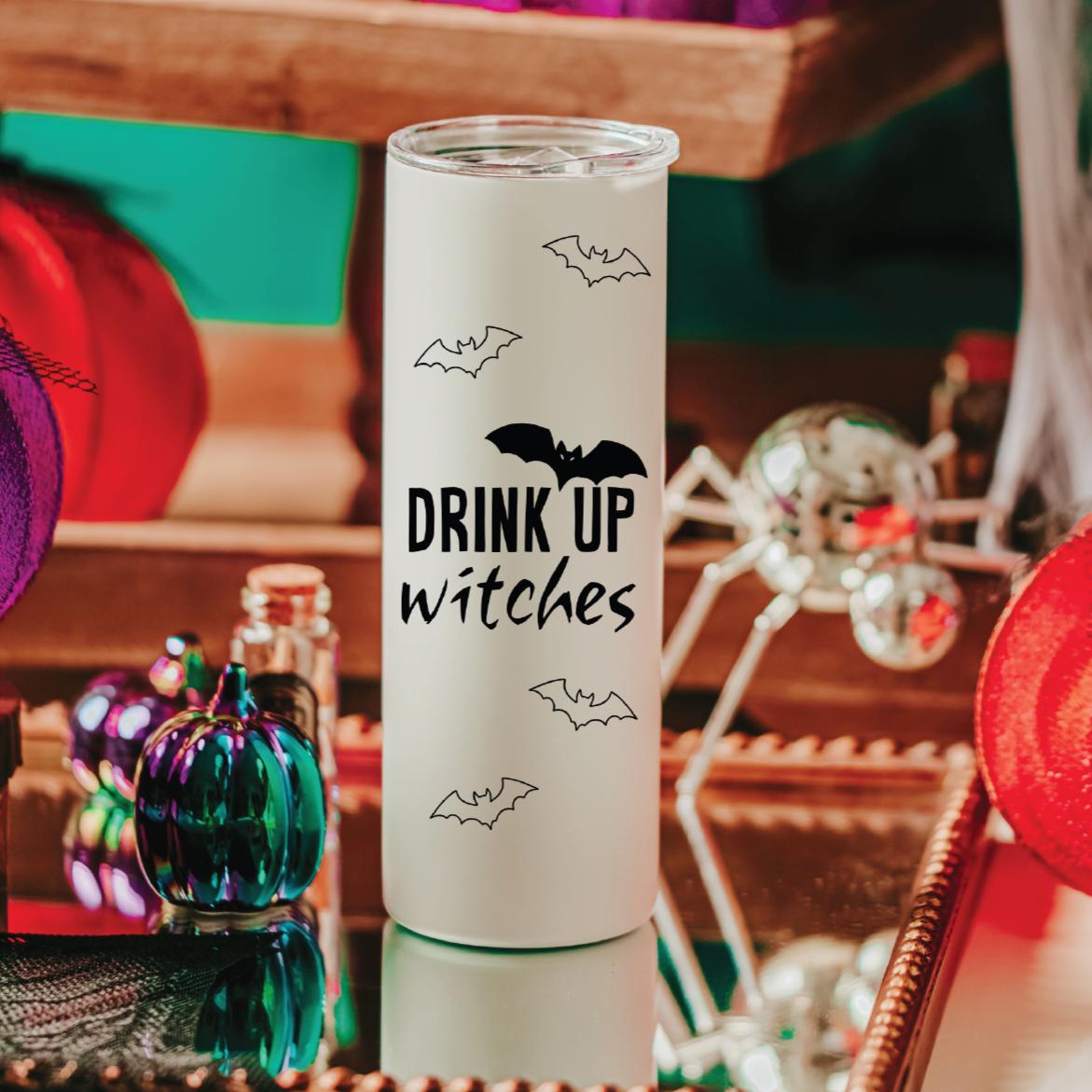 Drink up Witches Bat Halloween Water Bottle Drink Tumbler