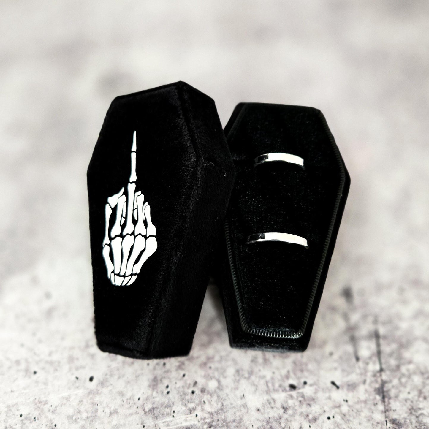 True Love Never Dies Black Velvet Coffin Ring Box