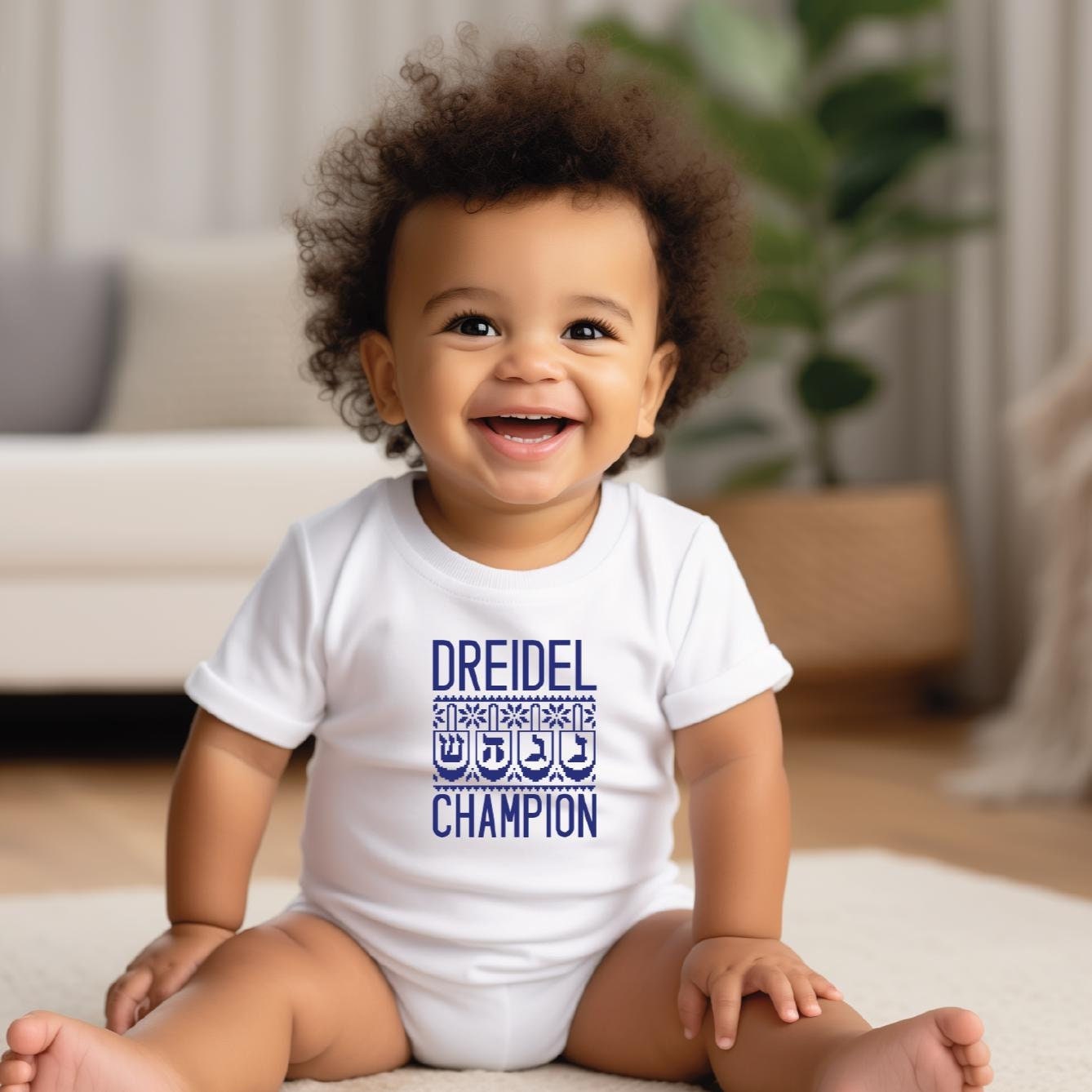 Dreidel Champion Chanukah Baby Bodysuit or Toddler Tee Shirt