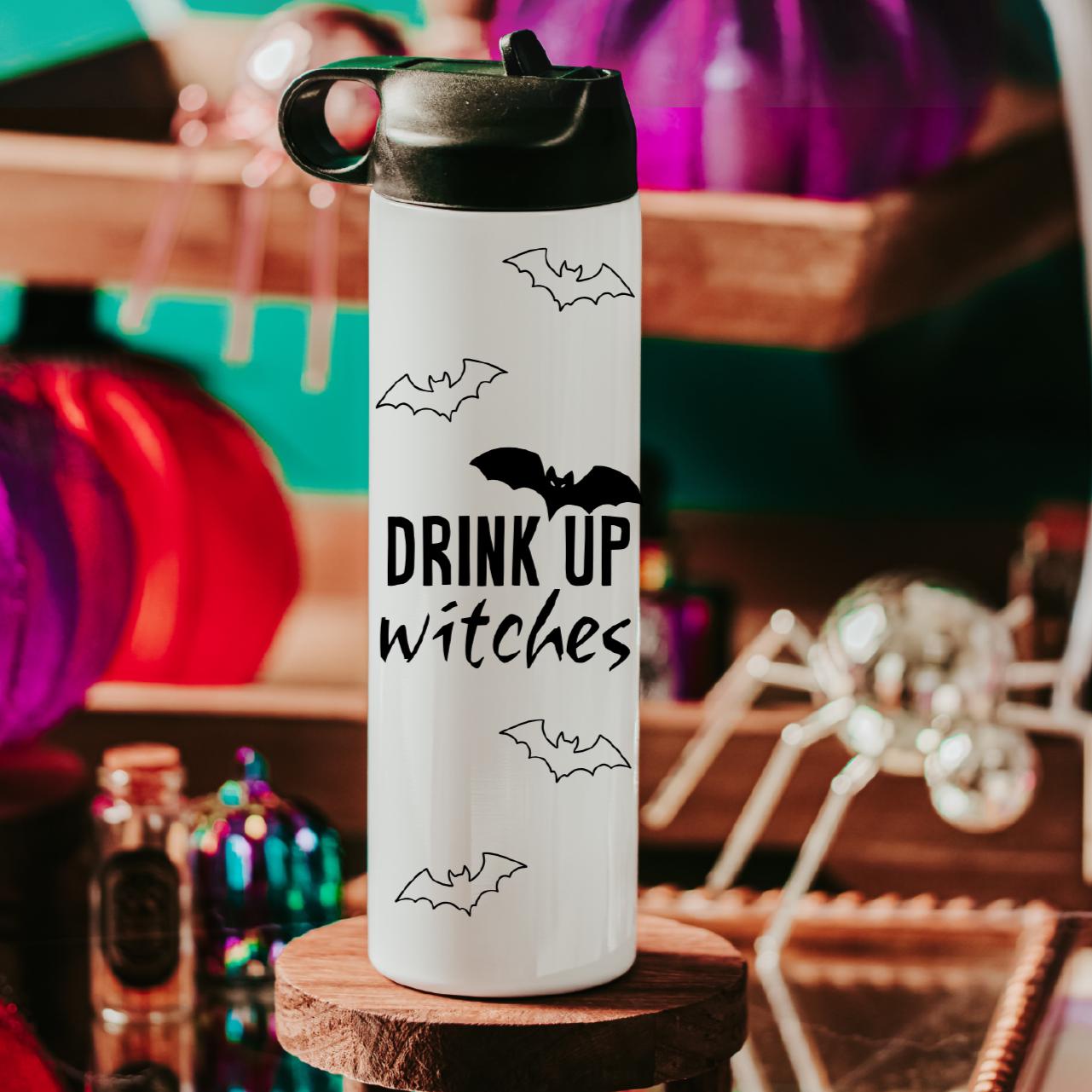 Drink up Witches Bat Halloween Water Bottle Drink Tumbler