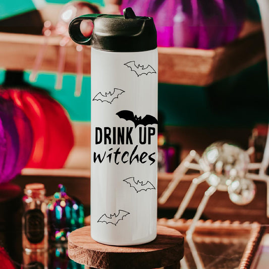 Drink up Witches Bat Halloween Water Bottle Drink Tumbler