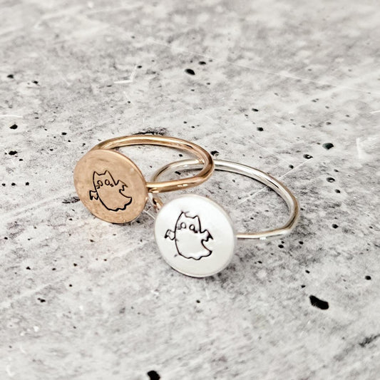 Ghost Cat Handcrafted Halloween Ring