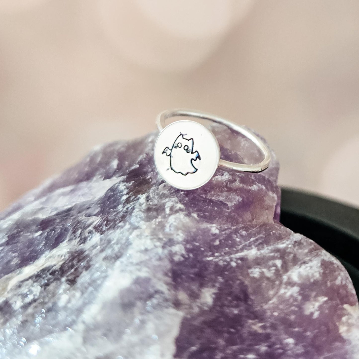 Ghost Cat Handcrafted Halloween Ring