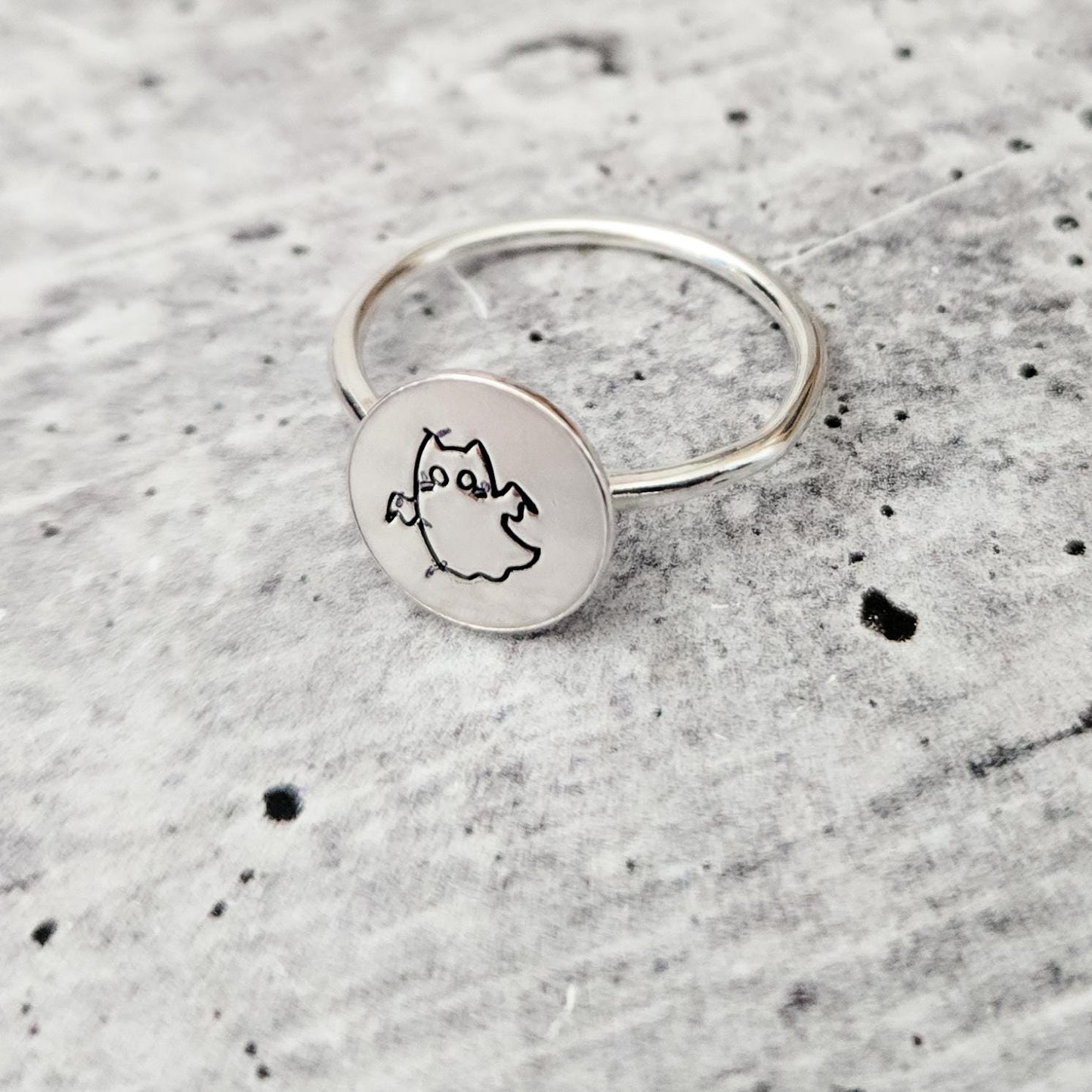 Ghost Cat Handcrafted Halloween Ring