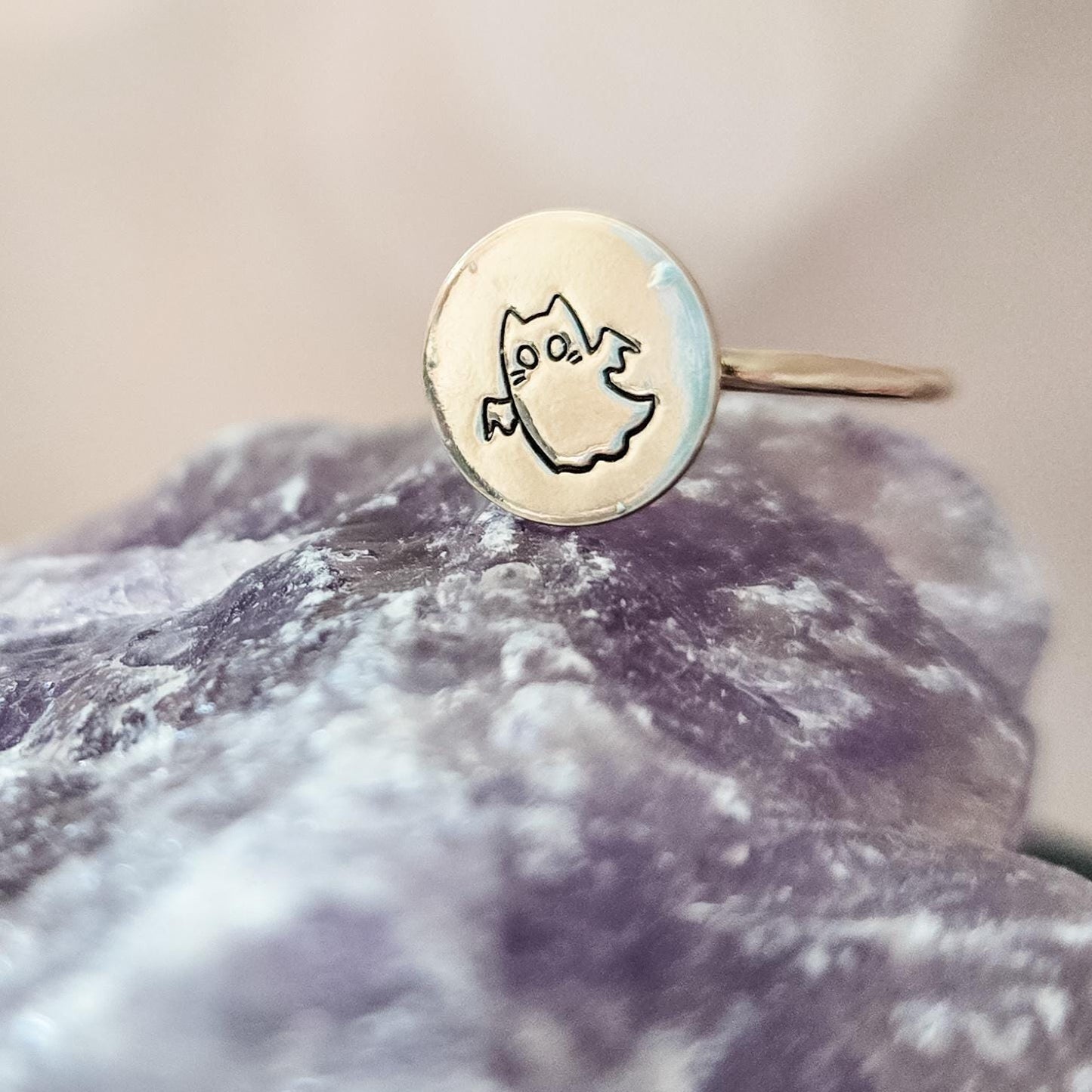 Ghost Cat Handcrafted Halloween Ring