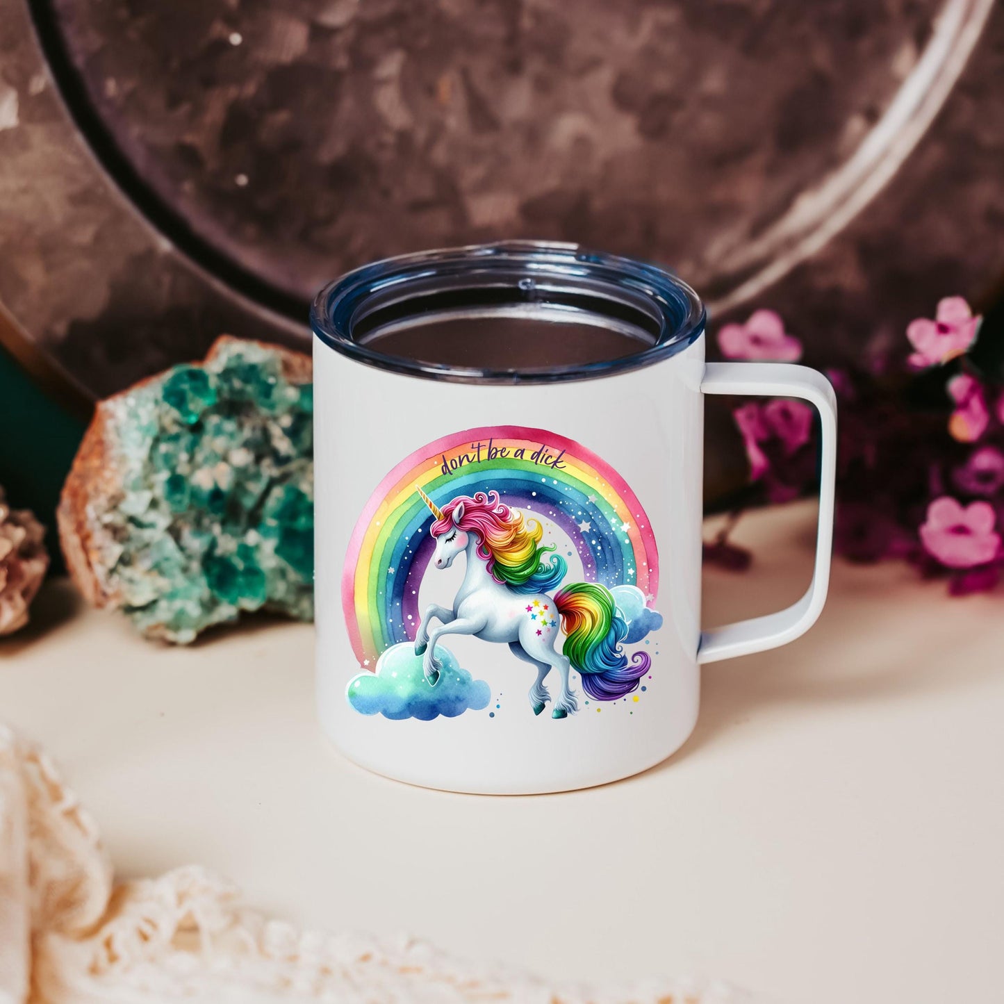 Don't Be a Dick Magical Unicorn Travel Coffee Mug