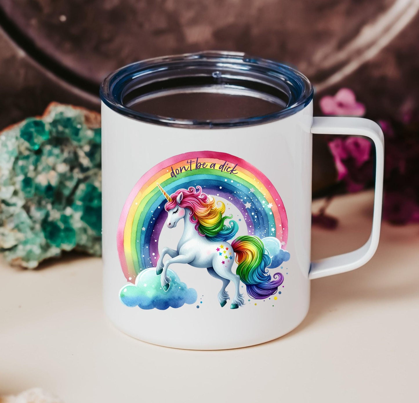 Don't Be a Dick Magical Unicorn Travel Coffee Mug