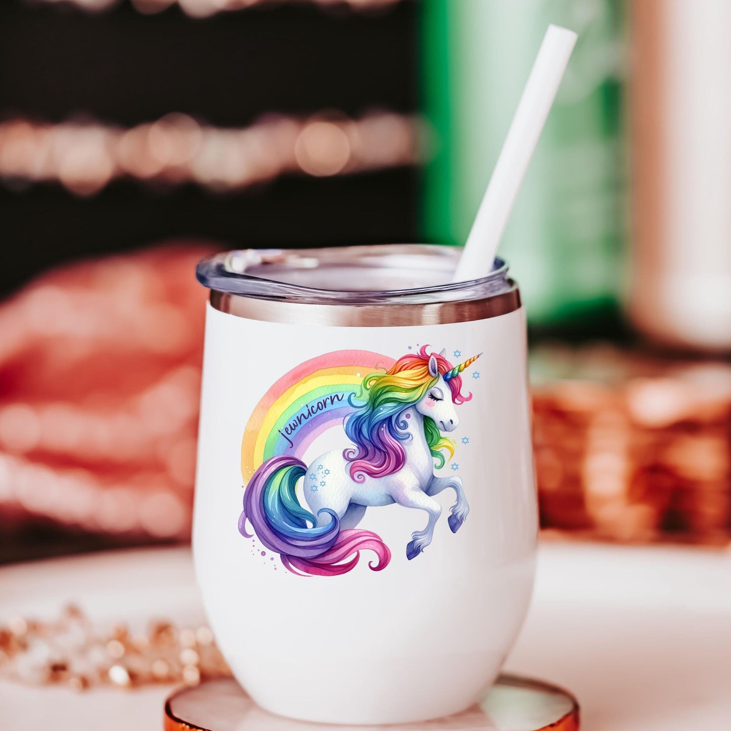 Jewnicorn Rainbow Wine Tumbler Travel Cup