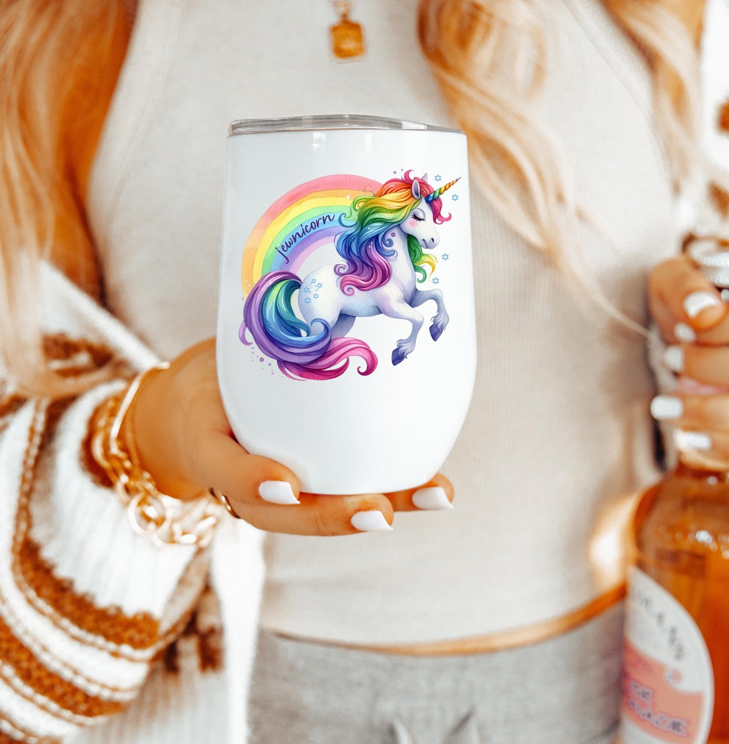 Jewnicorn Rainbow Wine Tumbler Travel Cup