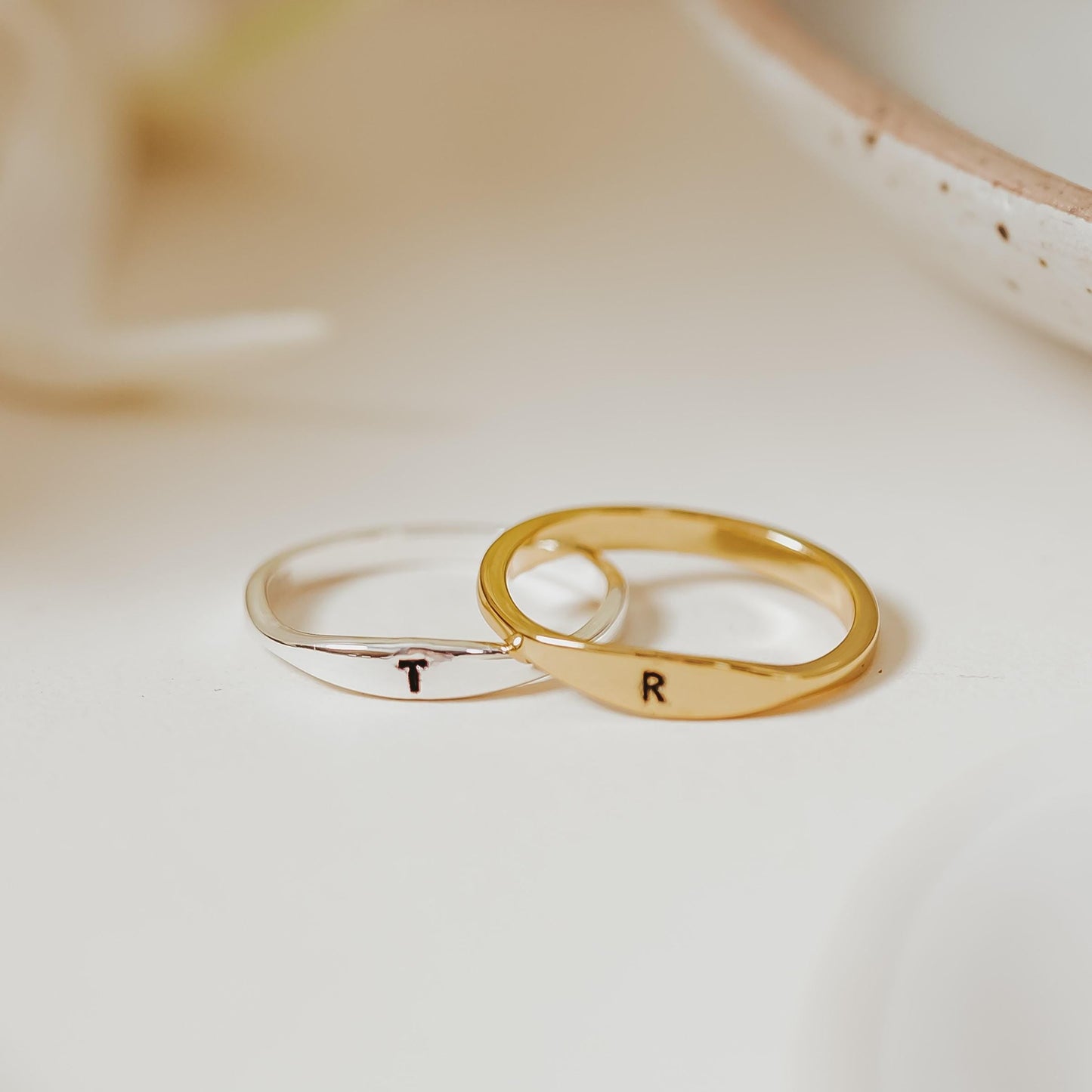 Dainty Gold or Silver Initial Ring