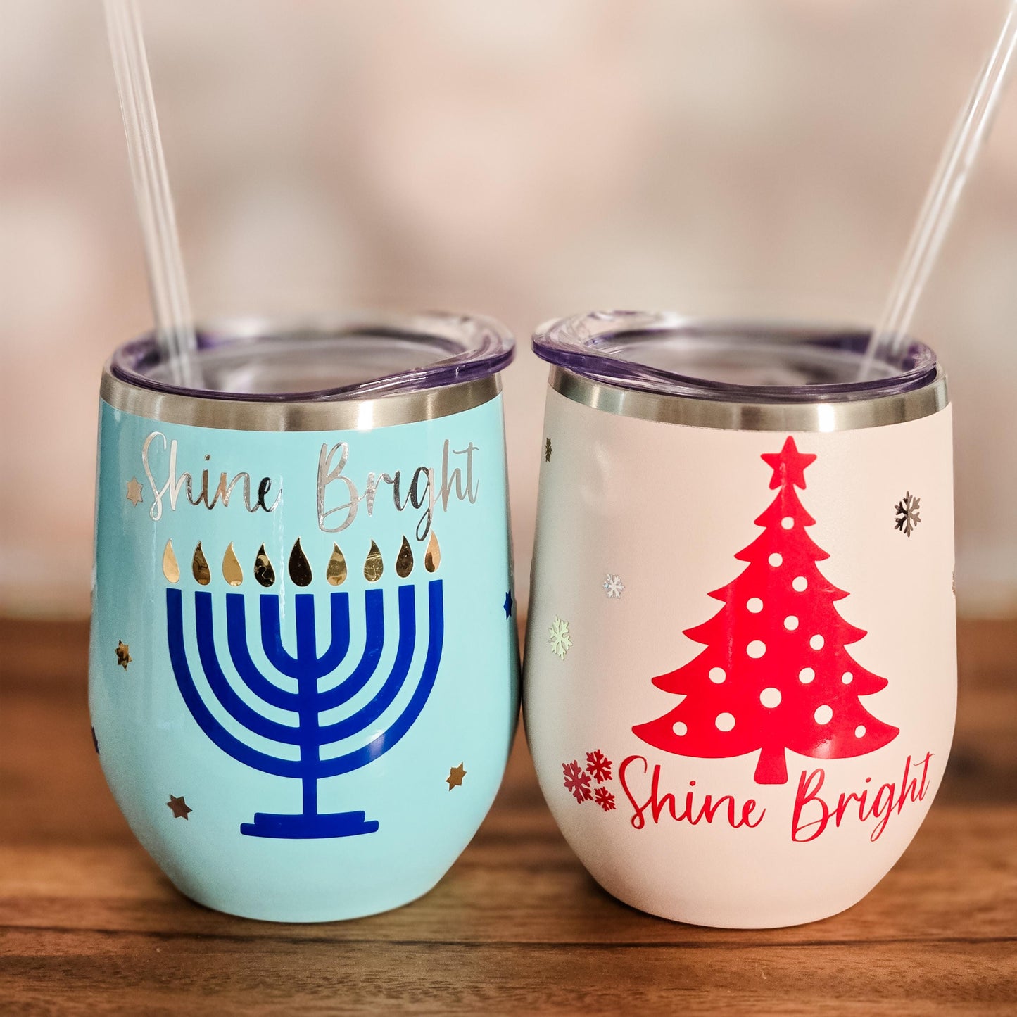 Shine Bright Chrismukkah Wine Tumblers