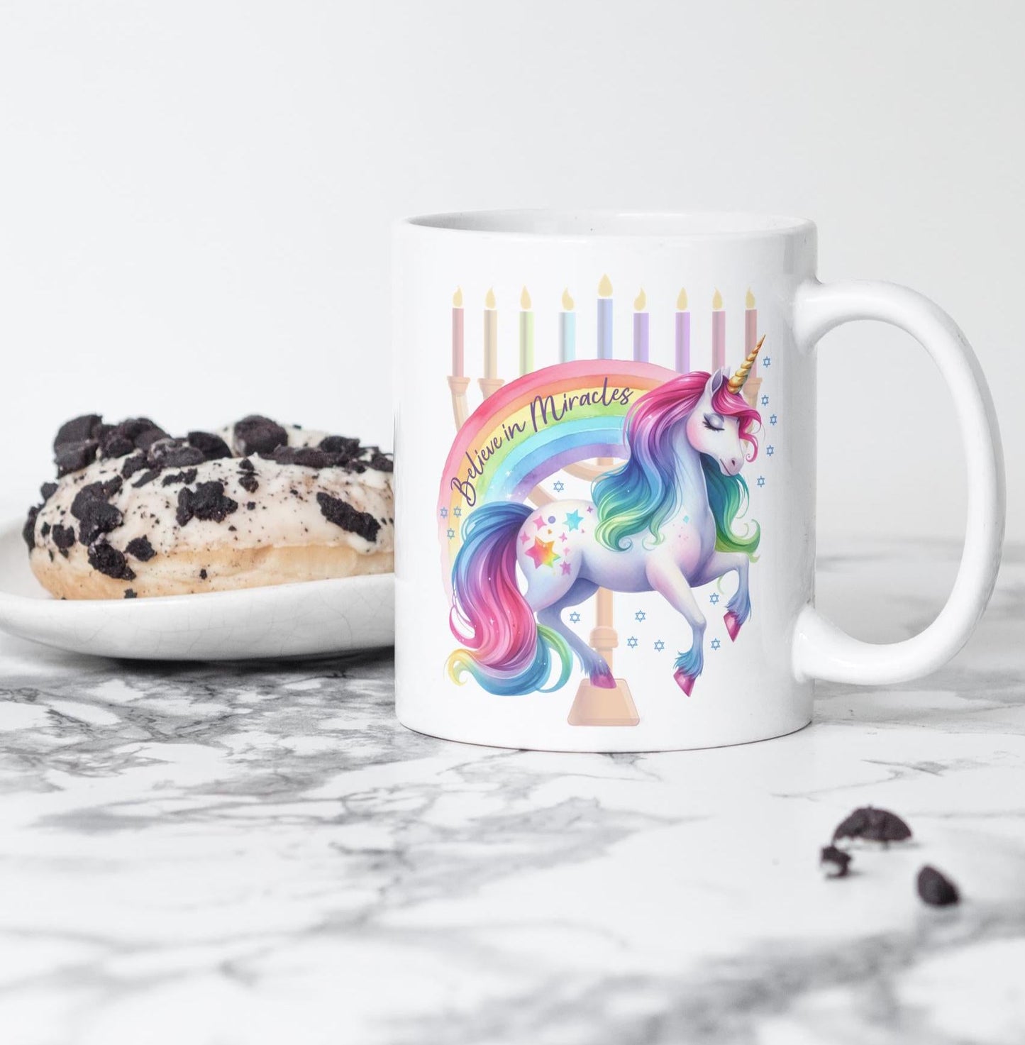 Believe in Miracles Unicorn Chanukah Ceramic Coffee Mug