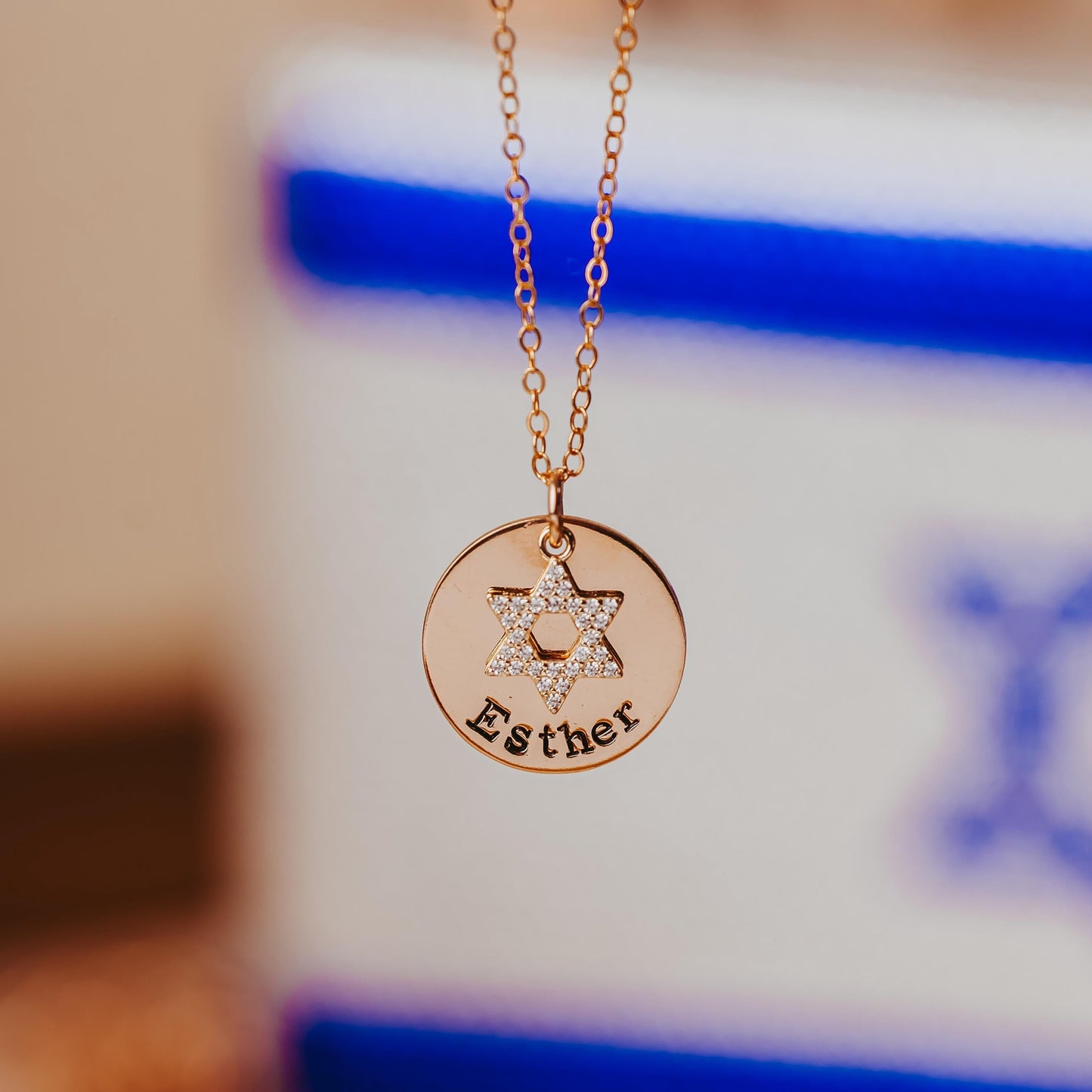 Am Yisrael Chai Crystal Star of David Necklace