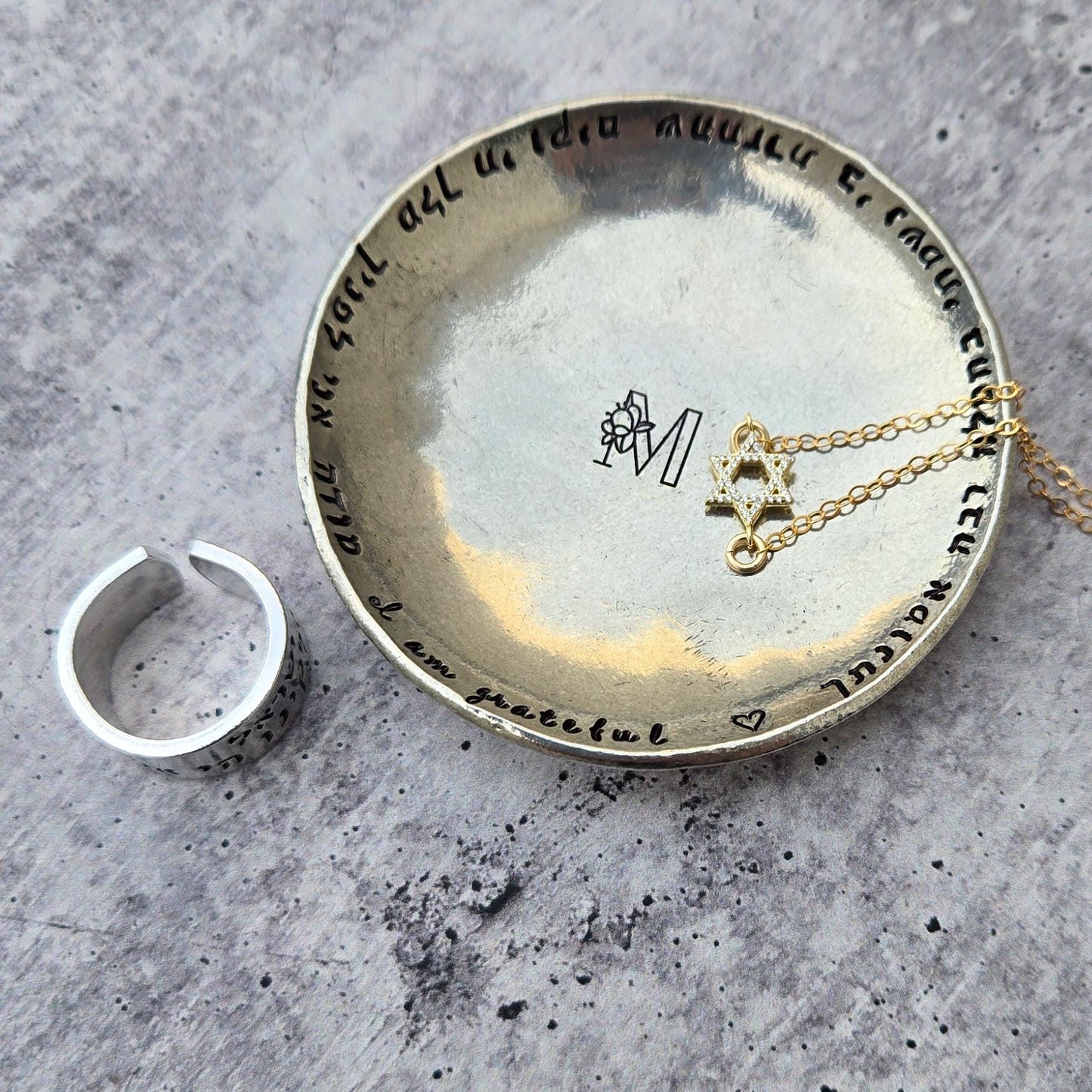 Modeh Ani Personalized Monogram Pewter Trinket Dish