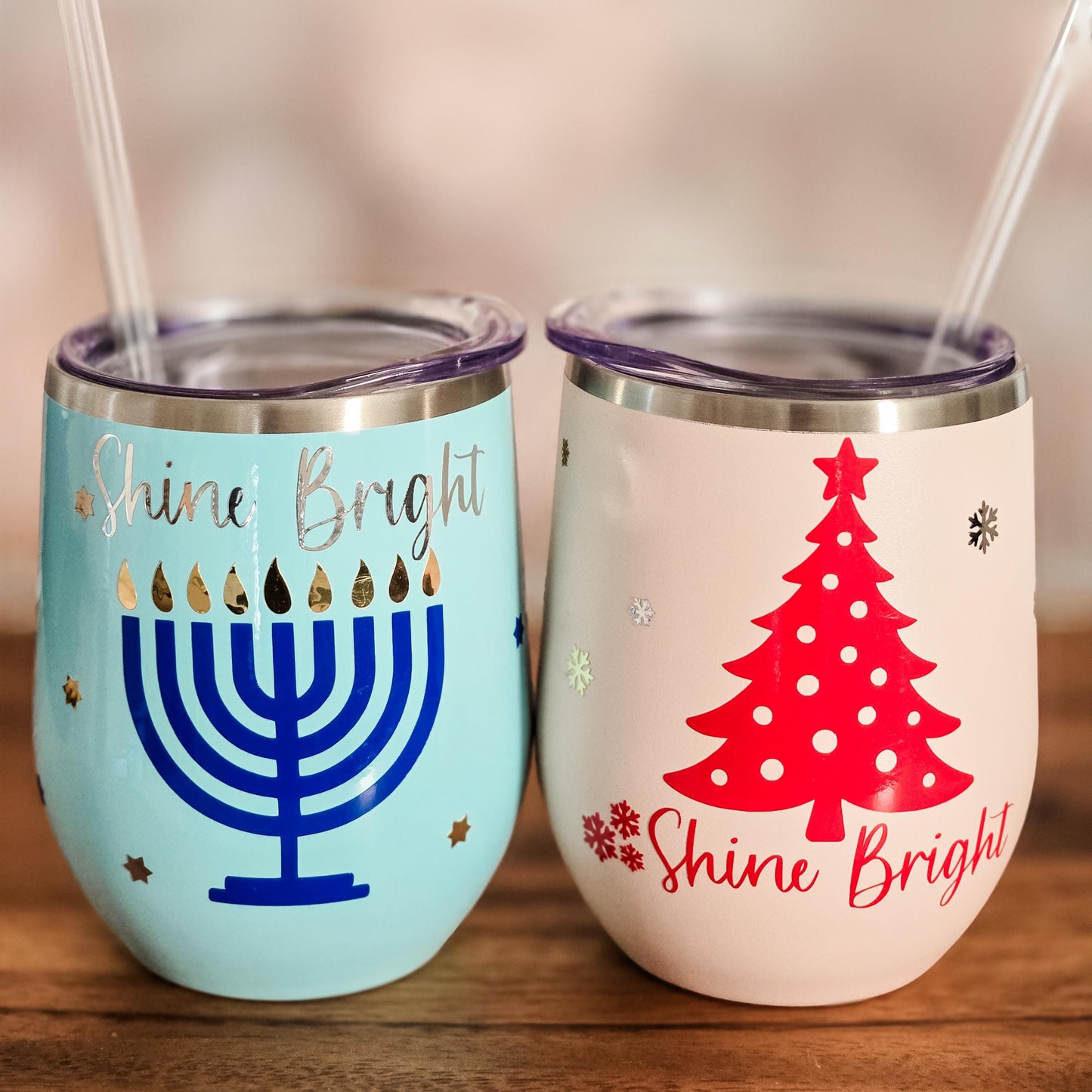 Shine Bright Chrismukkah Wine Tumblers
