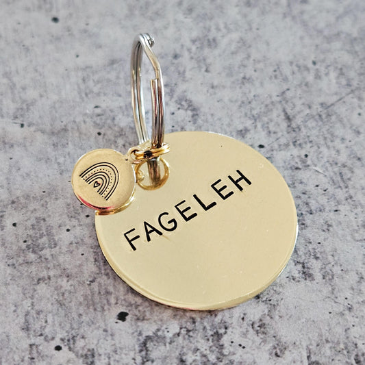Fageleh Hand Stamped Brass Keychain for LGBTQ