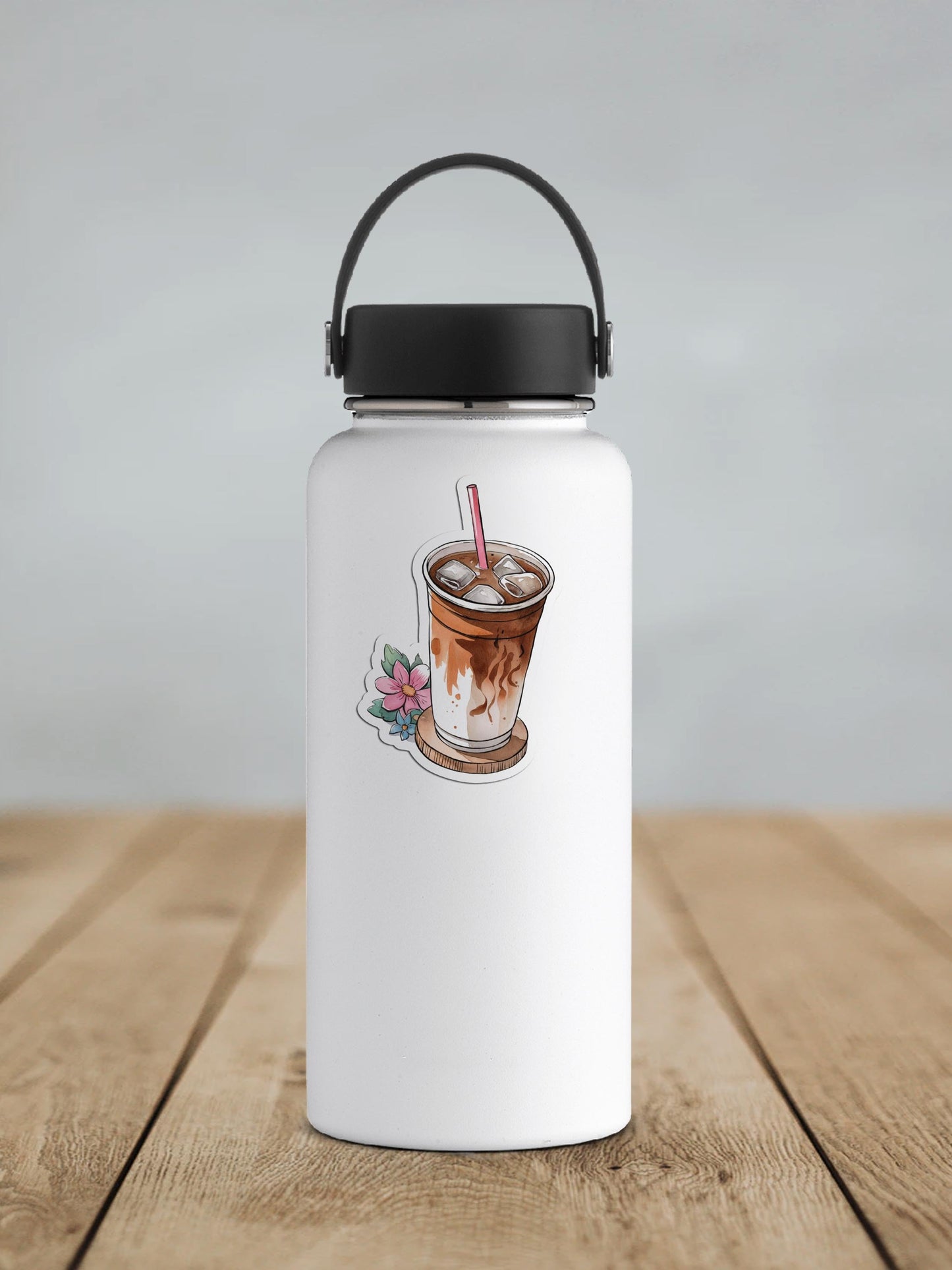 Iced Coffee Watercolor Flower Vinyl Sticker