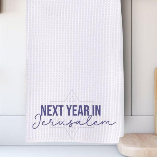 Next Year in Jerusalem Passover Waffle Dish Towel