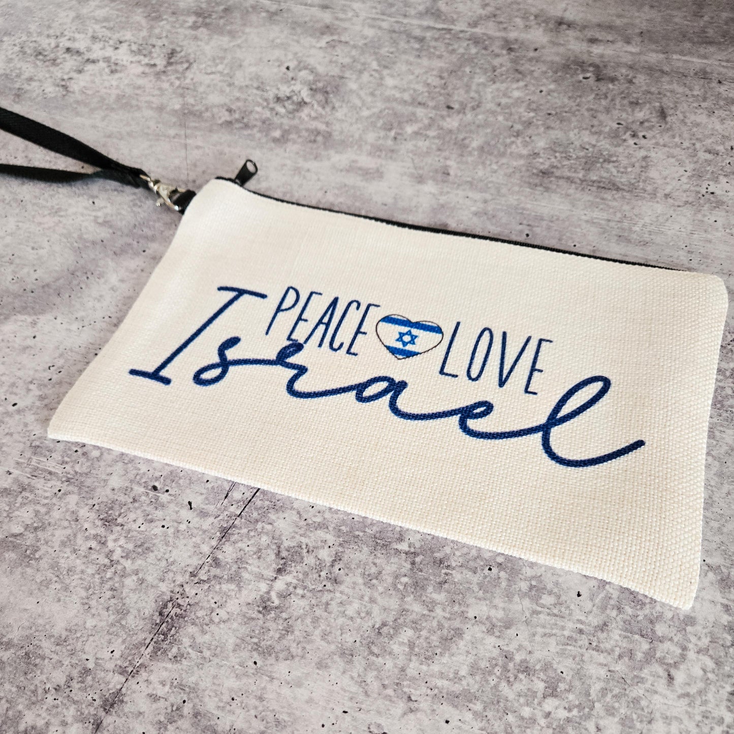 Peace Love Israel Double Sided English & Hebrew Pouch