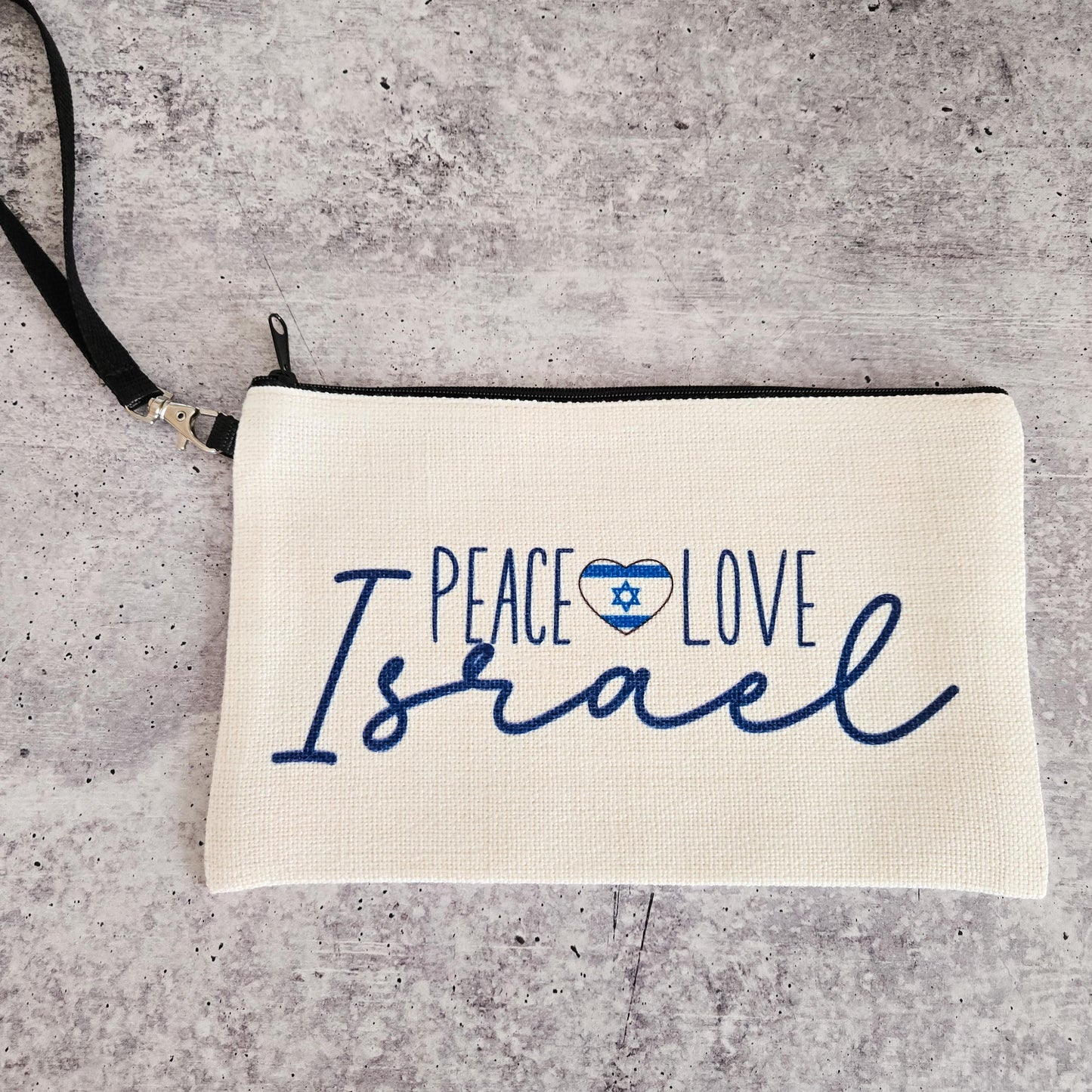 Peace Love Israel Double Sided English & Hebrew Pouch