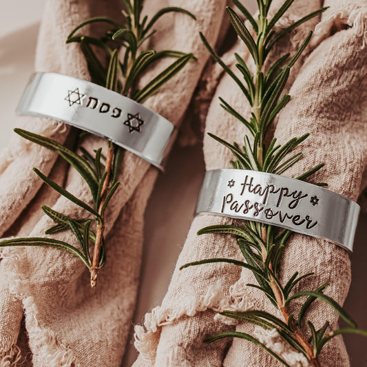 Happy Passover Silver Napkin Rings