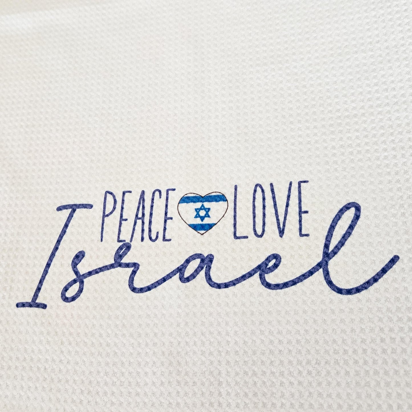 Peace Love Israel English and Hebrew Minimalist Waffle Dish Towel