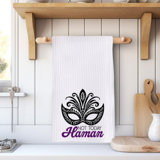 Not Today Haman Funny Purim Waffle Dish Towel
