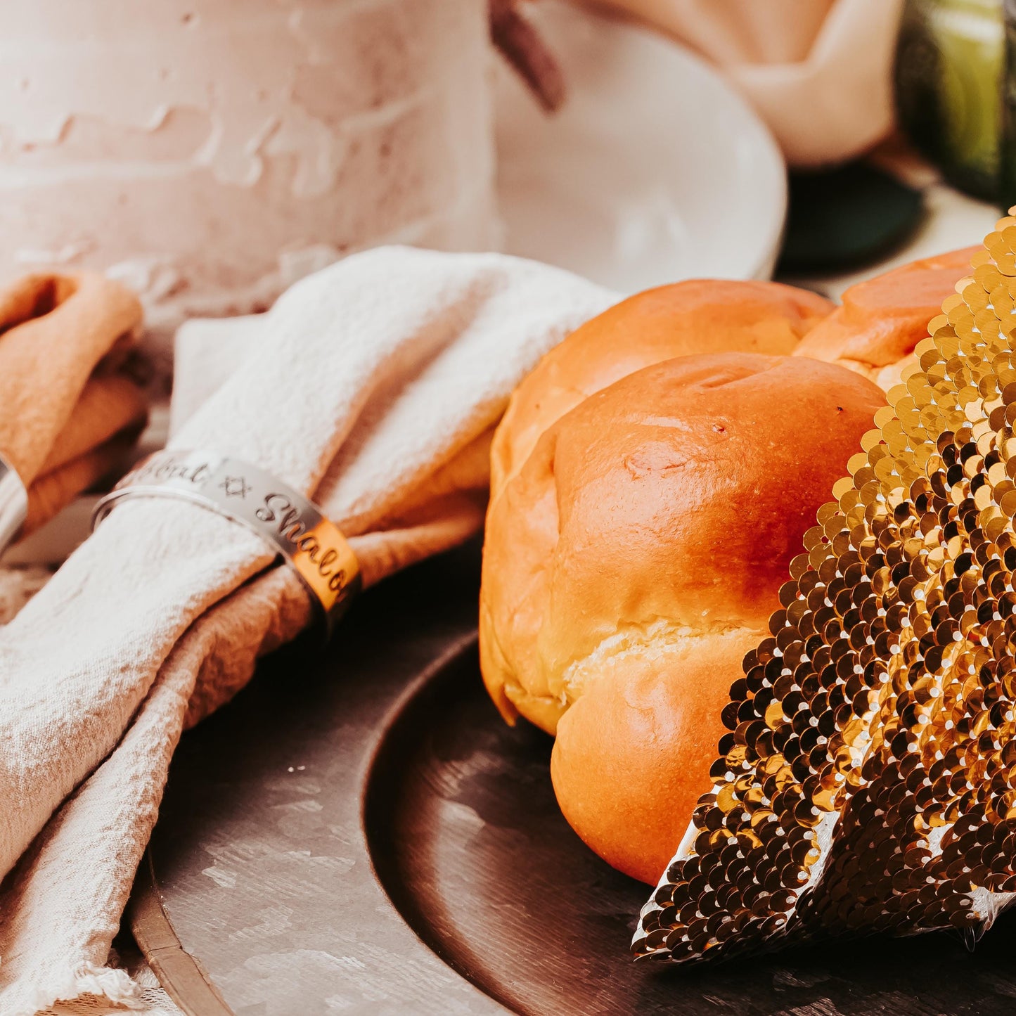 Minimalist Shabbat Shalom Hamsa Napkin Rings