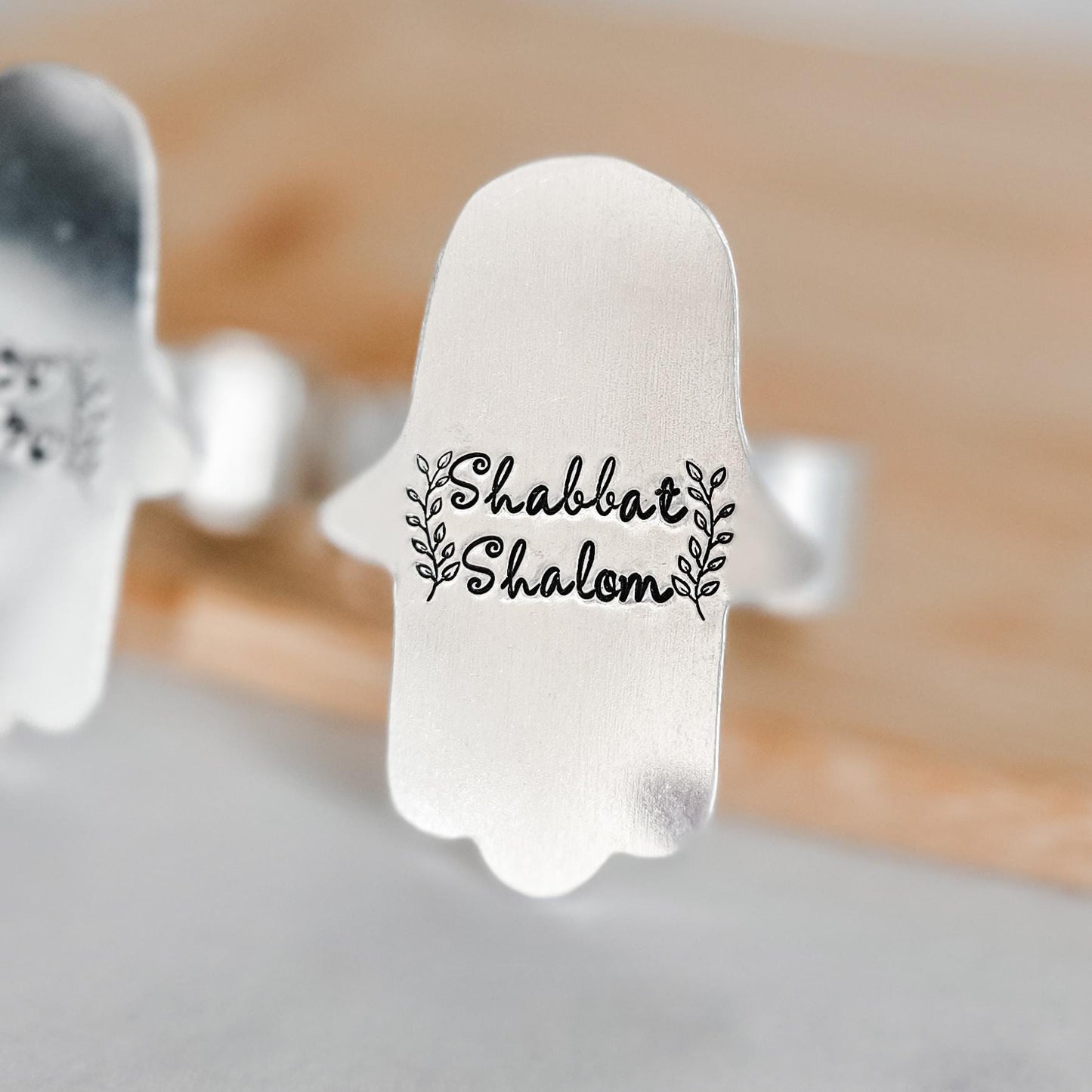 Minimalist Shabbat Shalom Hamsa Napkin Rings