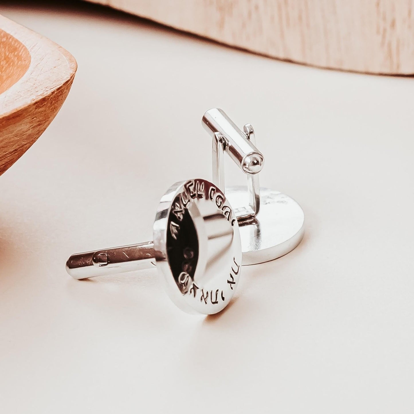 Custom Hebrew and English Cufflinks for Groom in Gold or Silver