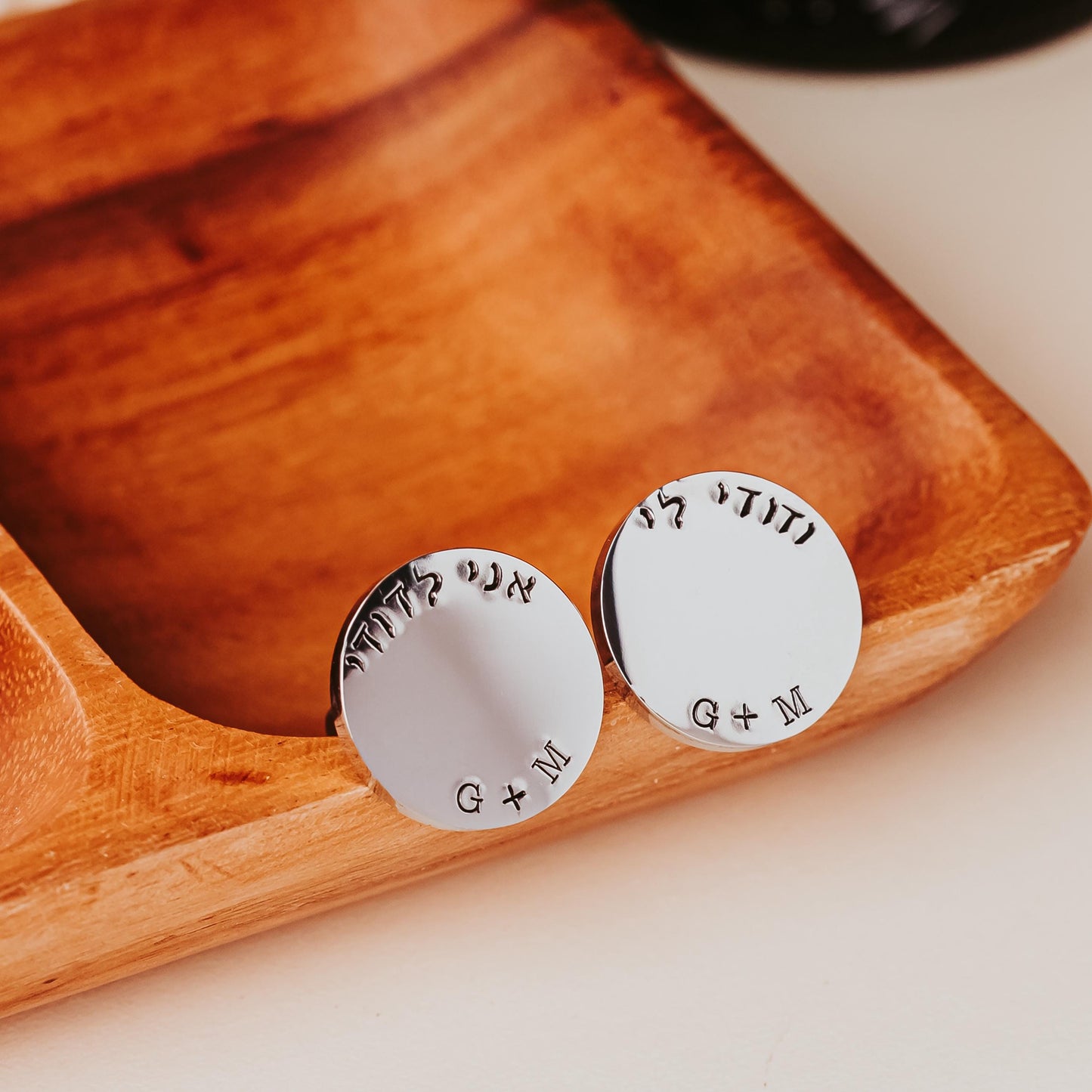 Custom Hebrew and English Cufflinks for Groom in Gold or Silver