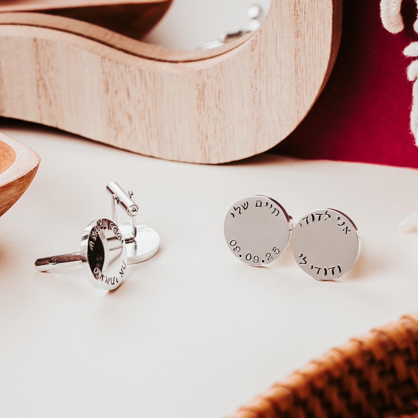 Custom Hebrew and English Cufflinks for Groom in Gold or Silver