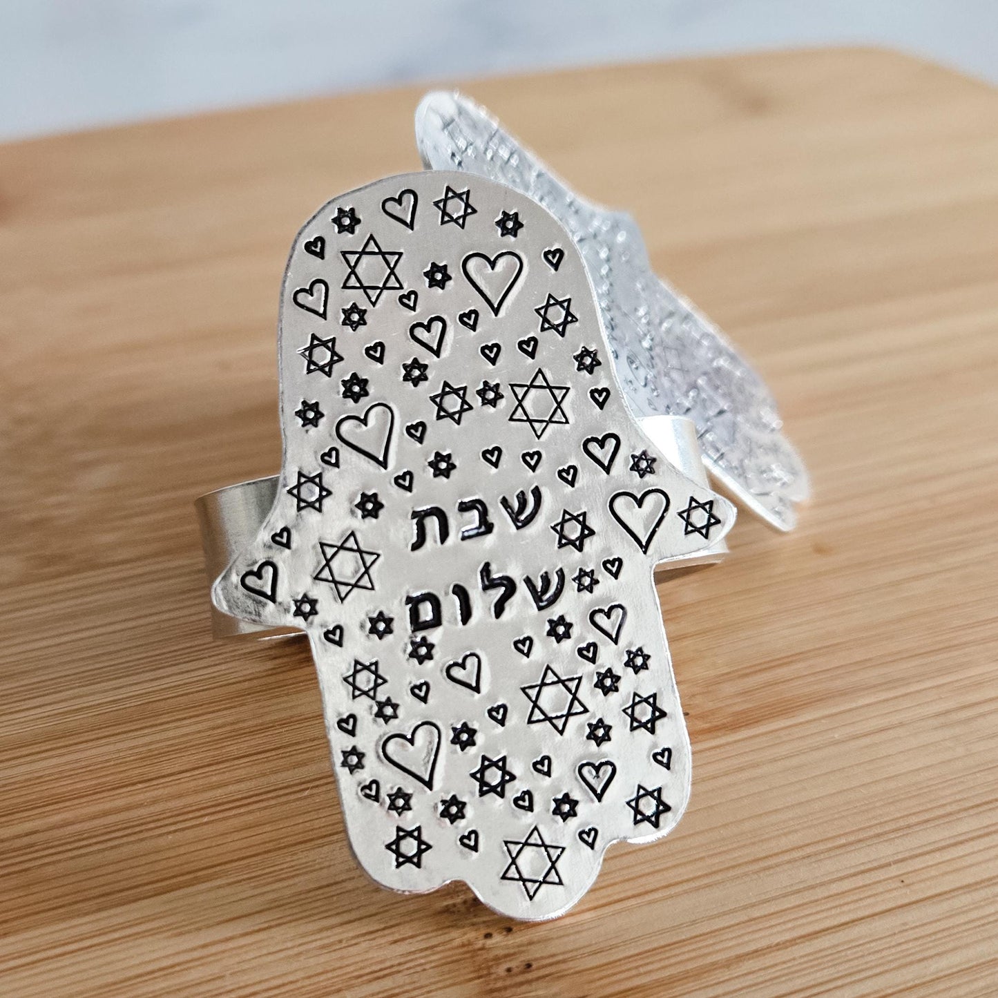 Whimsical Shabbat Shalom Hamsa Napkin Rings