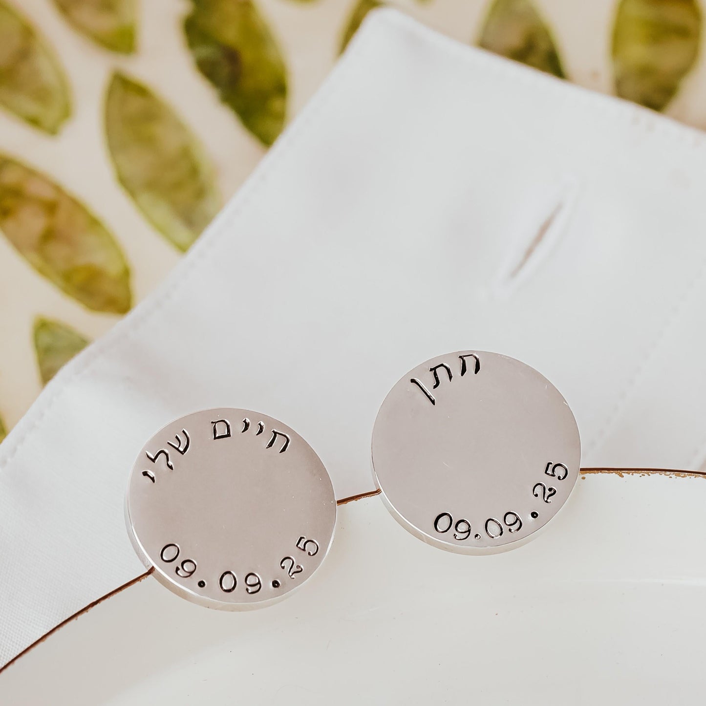 Custom Hebrew and English Cufflinks for Groom in Gold or Silver