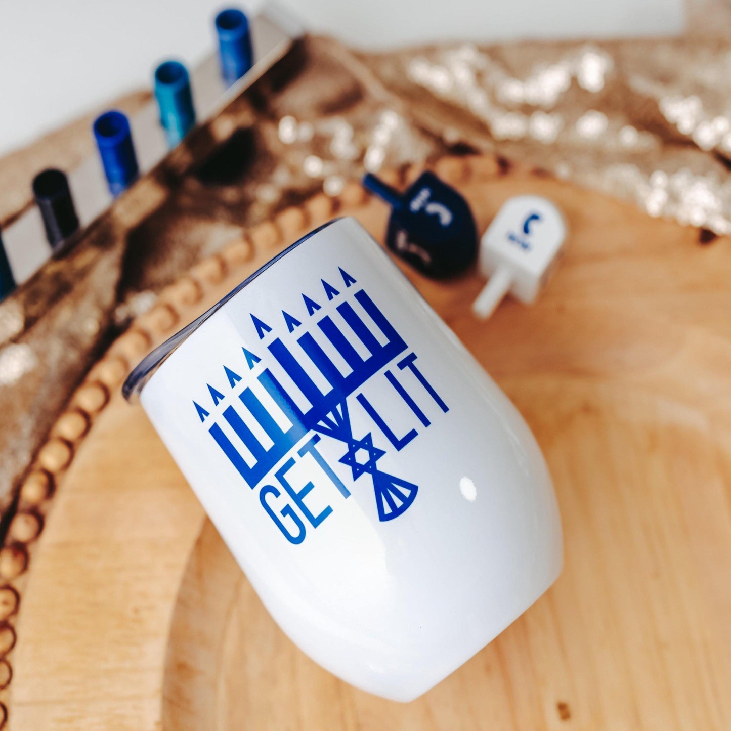 Get Lit Menorah Chanukah Wine Tumbler