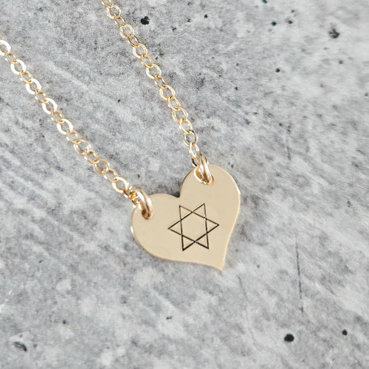 Dainty Star of David Gold Heart Necklace with Austrian Crystals