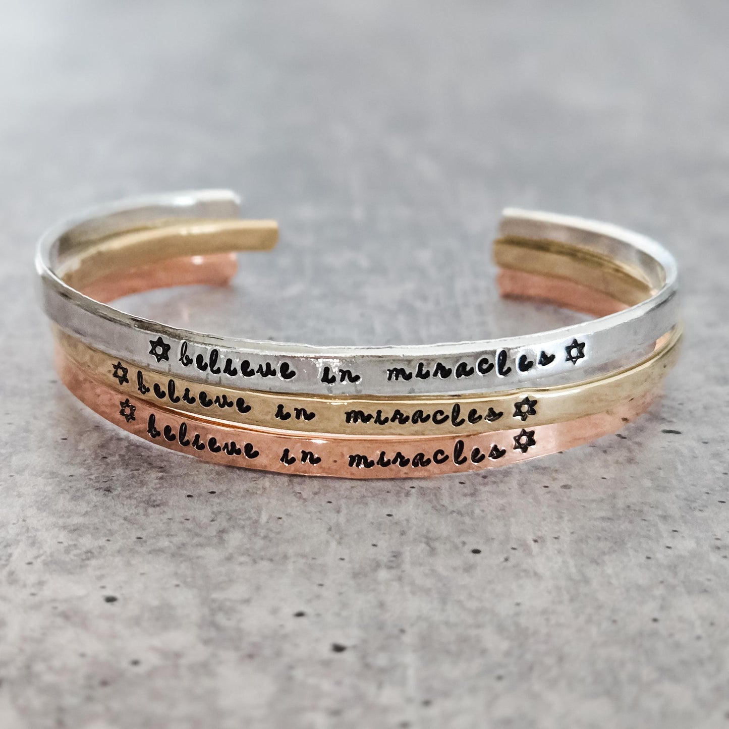 Believe in Miracles Hanukkah Adjustable Skinny Cuff Bracelet