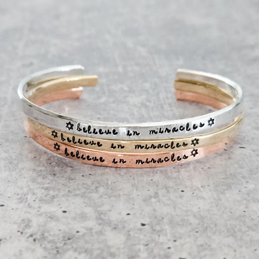 Believe in Miracles Hanukkah Adjustable Skinny Cuff Bracelet