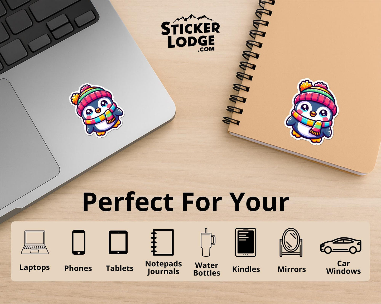 Kawaii Penguin with Winter Hat Vinyl Sticker