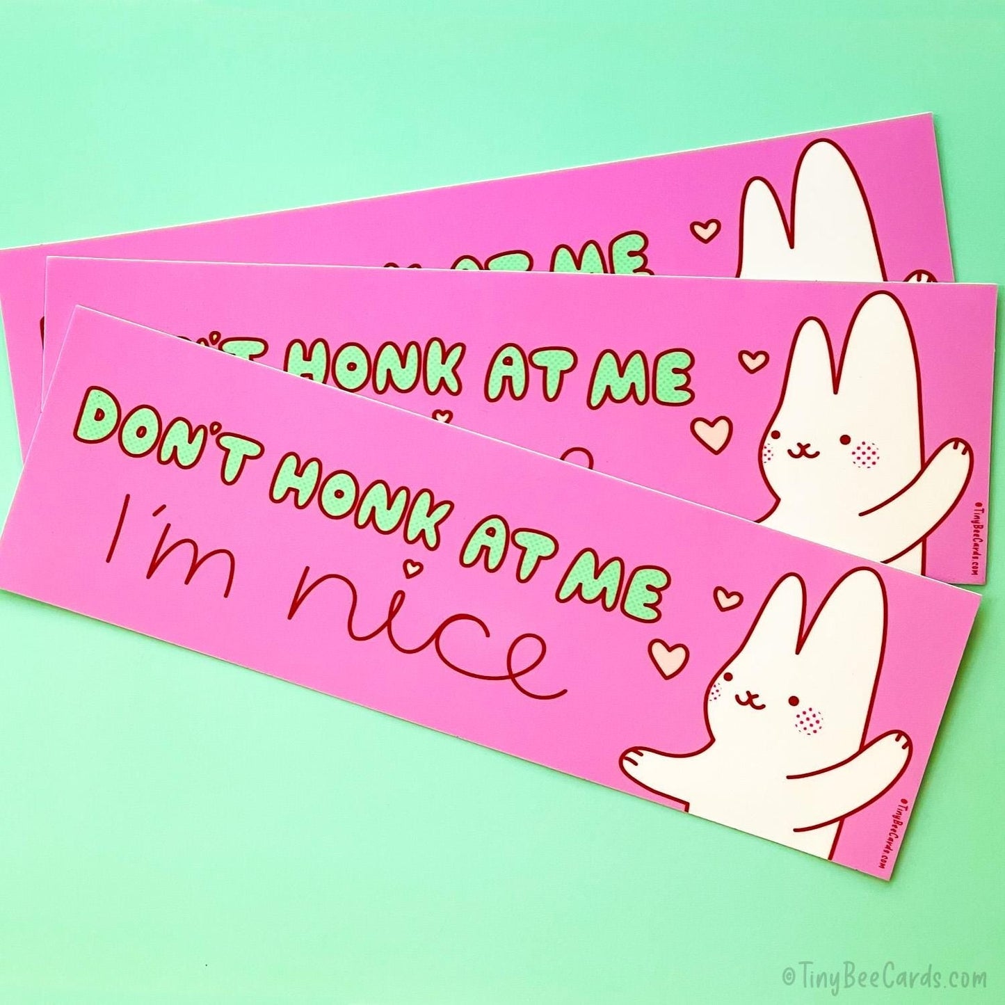 Bunny Vinyl Bumper Sticker - Don't Honk I'm Nice, Friendly Driver