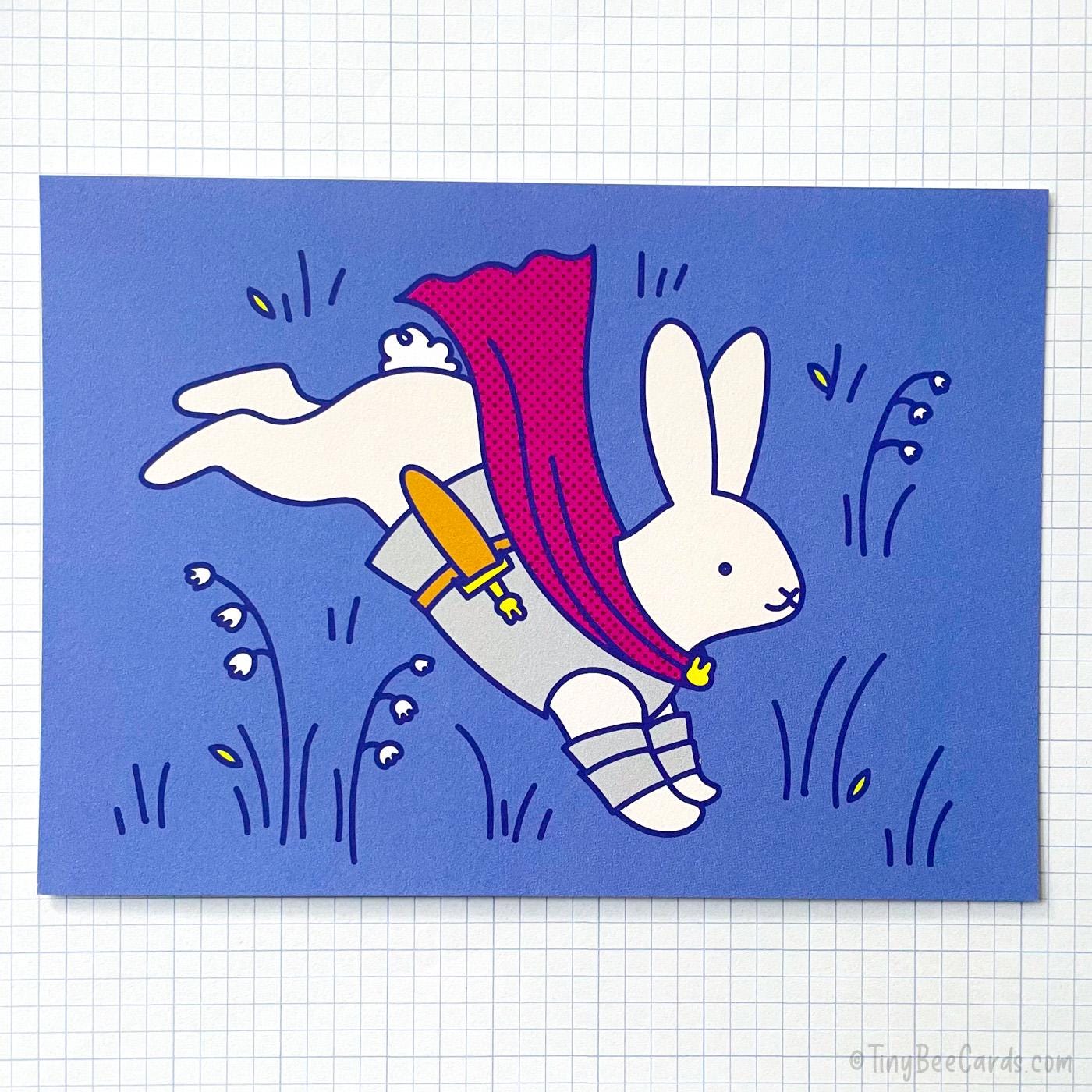 Medieval Bunny Art Print - Rabbit Quest With Dagger (5x7)